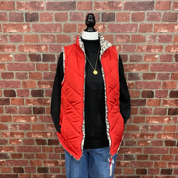 Plus Sz 1X Leopard Reversible Sherpa Zip Up Vest - Picture 15 of 17